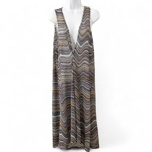 Women’s Chevron print long sleeveless duster boho chic 70s hippie Size Medium